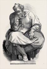 SPECIMEN OF WOOD ENGRAVING, THE PROPHET JEREMIAH, FROM THE PAINTING BY MICHAEL ANGELO, IN THE