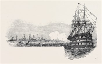 THE FLAG SHIP "OCEAN," SALUTING THE ROYAL SQUADRON, AT THE NORE