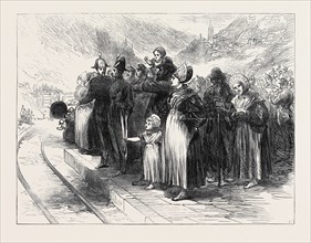 OPENING OF THE MONT CENIS TUNNEL: COUNTRY PEOPLE WAITING TO SEE THE TRAIN PASS, 1871