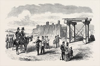 SIEGE OPERATIONS AT CHATHAM: STOCKADE PREPARED FOR BLOWING UP WITH GUN-COTTON AND POWDER, 1871