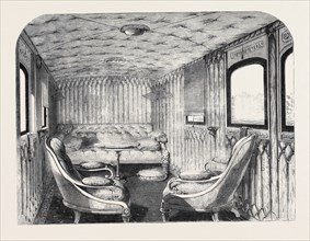 SALOON OF HER MAJESTY'S CARRIAGE ON THE LONDON AND NORTH-WESTERN RAILWAY.