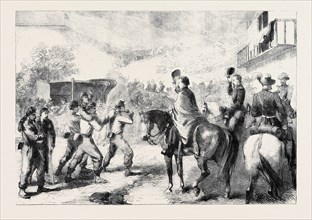 THE WAR IN AMERICA: BRINGING IN THE FEDERAL WOUNDED AFTER THE SKIRMISH AT LEWINSVILLE, VIRGINIA