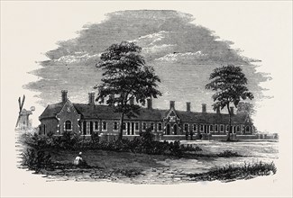 NEW ALMSHOUSES AT OLD BUCKENHAM, NEAR ATTLEBOROUGH, NORFOLK, FOUNDED BY MR. ROBERT COCKS