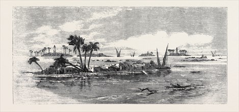 VIEW ON THE NILE: INUNDATION OF VILLAGES AND ENCAMPMENT ON THE BANK OF THE NILE, INUNDATION OF THE