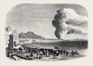 ERUPTION OF MOUNT VESUVIUS NEAR THE FOOT OF THE HILL, BETWEEN RESINA AND TORRE DEL GRECO, AS SEEN