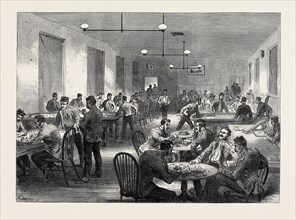 THE CAMP AT ALDERSHOTT: SOLDIERS' RECREATION ROOM, 1868