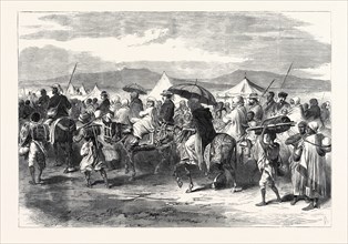 THE ABYSSINIAN EXPEDITION: DEPARTURE OF THE RELEASED PRISONERS FROM THE HEADQUARTERS CAMP, PLAIN OF