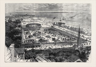 BIRD'S EYE VIEW OF THE INTERNATIONAL MARITIME EXHIBITION AT HAVRE, 1868