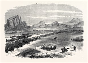 THE ABYSSINIAN EXPEDITION: REVIEW OF THE BRITISH ARMY ON THE QUEEN'S BIRTHDAY, AT SENAFE, 1868