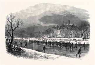 THE FIRST LINCOLNSHIRE RIFLE VOLUNTEERS TAKING A MARCH DOWN THE  RIVER WITHAM ON SKATES, JANUARY,