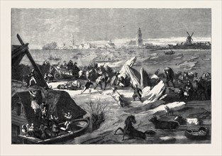 THE INUNDATIONS IN HOLLAND, THE BURSTING OF THE DYKE AT BOMMELLERWAARD, 1861