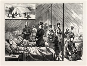 NEW YORK: LADIES OF THE FLOWER AND FRUIT MISSION WAITING UPON PATIENTS, IN THE HOSPITAL TENT ON
