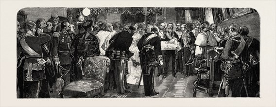 SPAIN: THE ROYAL BIRTH, KING ALFONSO PRESENTING THE INFANTA TO THE AMBASSADORS AND STATE OFFICIALS