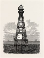 LOUISIANA: NEW LIGHTHOUSE UNDER CONSTRUCTION AT SOUTH PASS, FROM DESIGNS FURNISHED BY CAPTAIN W. H.