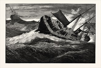 THE DECEMBER GALES ON THE ATLANTIC: THE GERMAN STEAMSHIP VOLMER STEERING THE DISABLED ANCHOR LINE