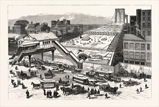 NEW YORK: VIEW OF THE EAST RIVER BRIDGE AND THE APPROACHES, TAKEN FROM THE HALL OF RECORDS, CITY