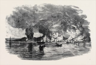 THE BURNING OF KERTCH, SKETCHED FROM THE DECK OF THE TRANSPORT "TRENT"