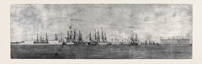 THE RUSSIAN NAVY AT CRONSTADT, SKETCHED FROM THE PADDLE BOX OF H.M.S. "MERLIN"