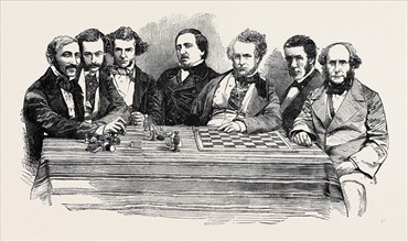 CHESS CELEBRITIES AT THE LATE CHESS MEETING, JULY 14, 1855; HERR LOWENTHAL, M. DE RIVIERE, MR.