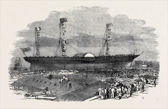 LAUNCH OF "THE PERSIA" ("THE LARGEST STEAMER IN THE WORLD"), AT GLASGOW, JULY 14, 1855