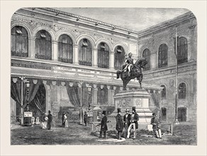 THE PALACE OF INDUSTRY AT PARIS, EASTERN ENTRANCE, AND STATUE OF THE EMPEROR OF THE FRENCH
