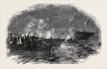 TORCHLIGHT LAUNCH OF THE IRON SCREW STEAMER "AZOFF," IN THE CLYDE