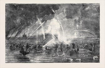THE BOMBARDMENT OF SVEABORG, ROCKET BOATS, SKETCHED BY J.W. CARMICHAEL.