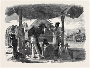 BEFORE SEBASTOPOL, FORGE OF THE LEFT SIEGE TRAIN, SKETCHED BY E.A. GOODALL, THE CRIMEAN WAR