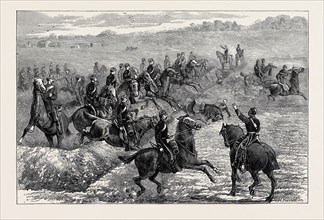 CAMP LIFE AT THE CURRAGH: CAVALRY LEAPING DRILL AT THE CAMP, AUGUST 1, 1874