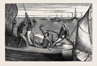 ROUNDING THE COMMITTEE STEAMER, A SKETCH AT A THAMES SAILING BARGE MATCH, AUGUST 1, 1874