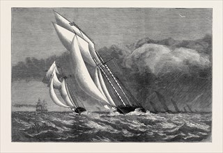 THE INTERNATIONAL YACHT RACE, THE "CORINNE " AND "ENCHANTRESS" STRUCK BY A SQUALL, AUGUST 8, 1874