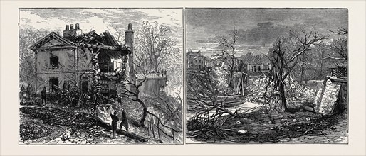 THE EXPLOSION ON THE REGENT'S CANAL: LEFT IMAGE: RESIDENCE OF THE PARK KEEPER, AFTER THE EXPLOSION,
