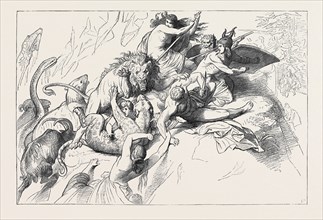 A PICTURE BY WILHELM VON KAULBACH: A WILD BEAST FIGHT DURING THE DELUGE