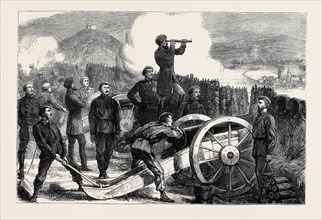 THE CIVIL WAR IN SPAIN: DON CARLOS IN A BATTERY ON MOUNT ST. MARCIAL WATCHING THE EFFECT OF A SHELL