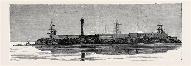 BEFORE THE BOMBARDMENT OF ALEXANDRIA, JULY 7, 1882: FORTIFICATIONS OF THE LIGHTHOUSE AND BARRACKS