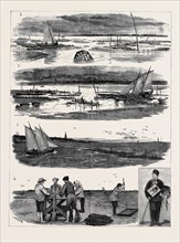 OYSTER CULTURE AT ARCACHNON: 1. The Oyster "Parc" at Half Low Tide, Showing the Tops of the
