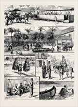 SCENES IN BATAVIA, ISLAND OF JAVA: 1. Tram-Car and Native Passenger Cart; 2. The Courtyard of an