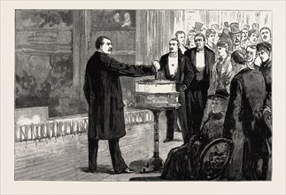 CUTTING THE BADDELEY TWELFTH CAKE ON THE STAGE OF DRURY LANE THEATRE, LONDON