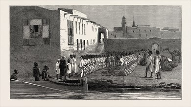 THE REBELLION IN THE SOUDAN (SUDAN), EGYPTIAN SOLDIERS PERFORMING A RELIGIOUS DANCE IN THE CUSTOM