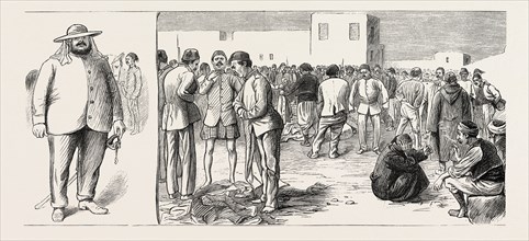 THE REBELLION IN THE SOUDAN (SUDAN): A SUAKIM SCOUT (LEFT), DISTRIBUTION OF UNIFORMS TO TURKISH