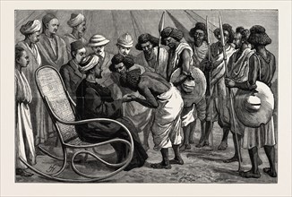 THE  SOUDAN (SUDAN), FRIENDLY NATIVES DOING HOMAGE TO THE SHEIK EL MORGANI