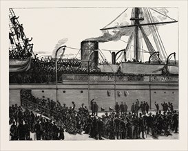 THE RECENT WAR IN THE SOUDAN (SUDAN): ARRIVAL OF THE TROOPSHIP "JUMNA" AT PORTSMOUTH WITH THE TENTH