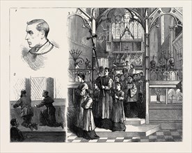 THE RITUALISTIC SERVICES AT HATCHAM: 1. Portrait of Rev. A. Tooth; 2. Besieged in the Vestry; 3.