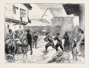 THE EASTERN QUESTION; AT NISCH: TROOPS FROM ALEXINATZ MARCHING THROUGH THE STREETS