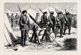 THE WAR IN THE EAST: WITH THE RUSSIANS, A STANDARD GUARD IN THE BULGARIAN CAMP AT PLOJESTI
