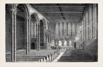 ST. PETER'S CHAPEL IN THE TOWER OF LONDON, THE INTERIOR AS RESTORED IN 1877