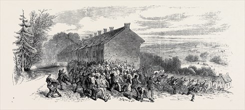 THE RIOTS NEAR SHEFFIELD: POLICE CHARGING THE MOB, 1870