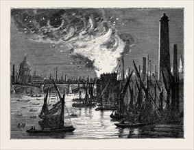 FIRE AT BLACKFRIARS BRIDGE ON NEW YEAR'S EVE, LONDON, 1870