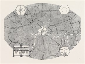 MAP OF LONDON, INDEXED HEXAGONALLY, 1870