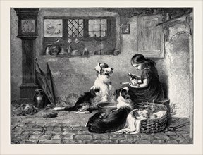 THE ORPHANS, A DRAWING BY BRITON RIVIERE IN THE DUDLEY GALLERY, 1870